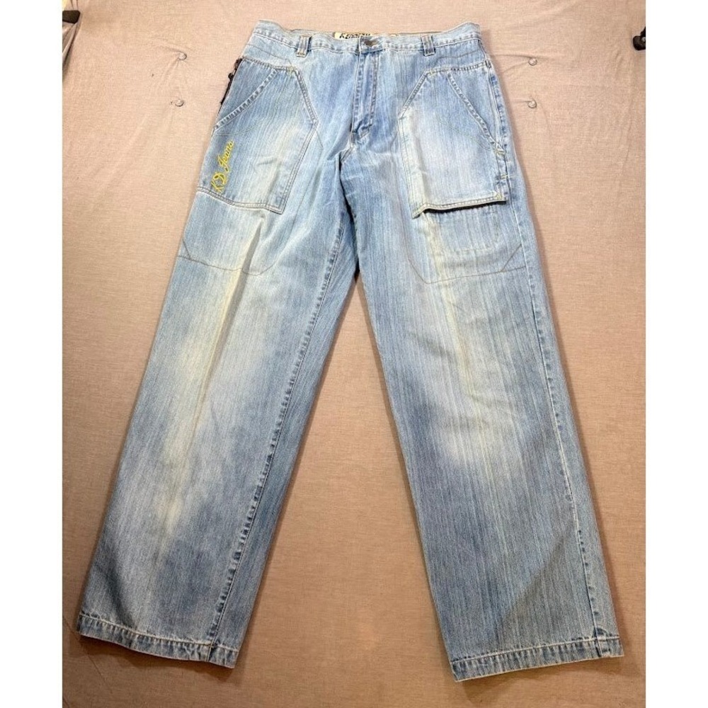 Kenneth David Jeans Mens Wide Leg Light Wash Denim Baggy Retro 36X33‎ Y2K.